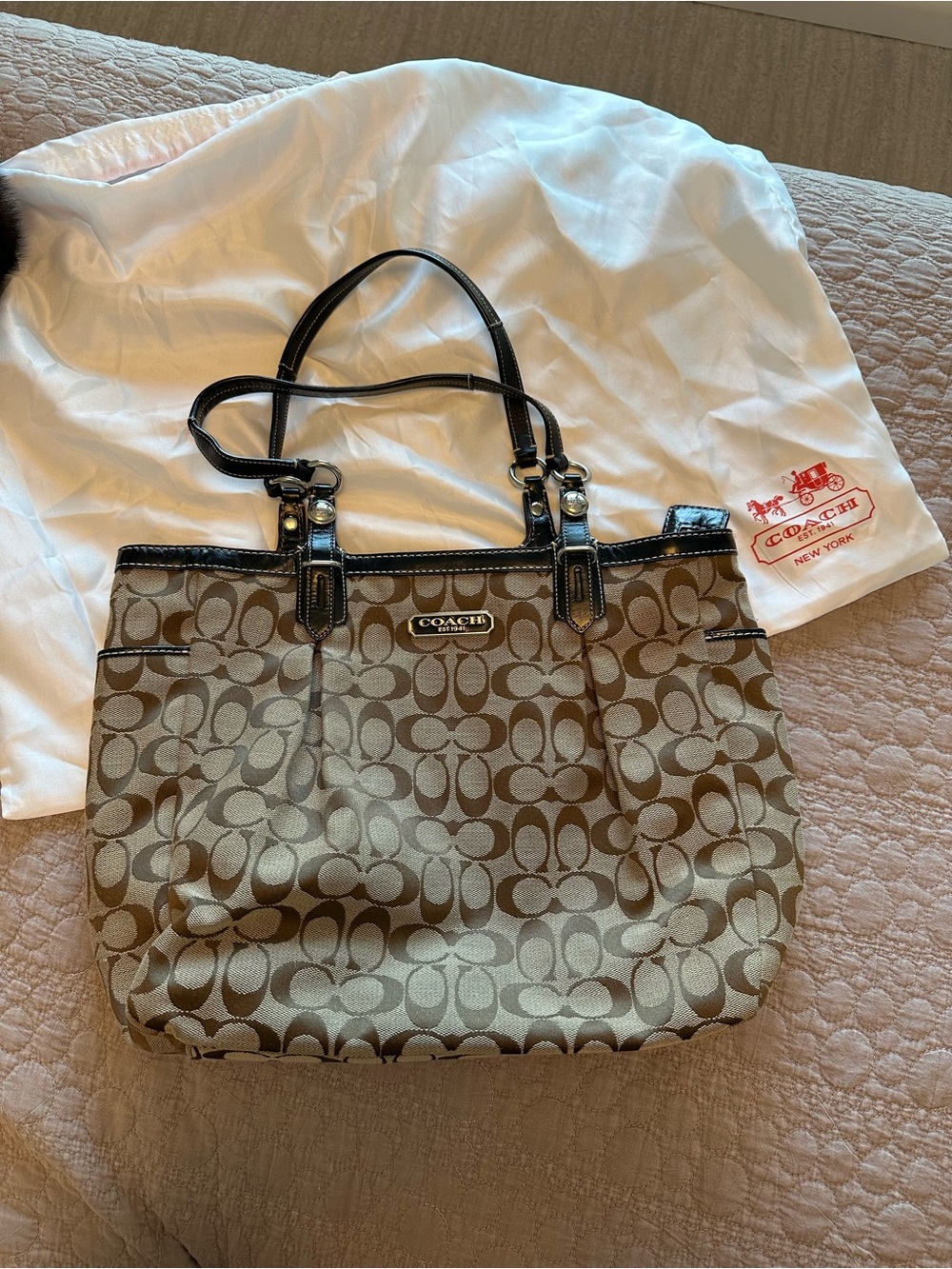 Coach Brown Signature Canvas Tote with Black Trim